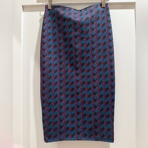 Zara Geometric Chevron Print Bodycon Midi Skirt Purple Teal